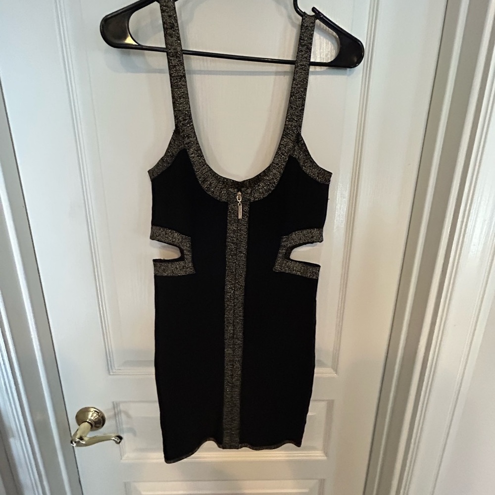 Marciano black and gold cut out bandage dress